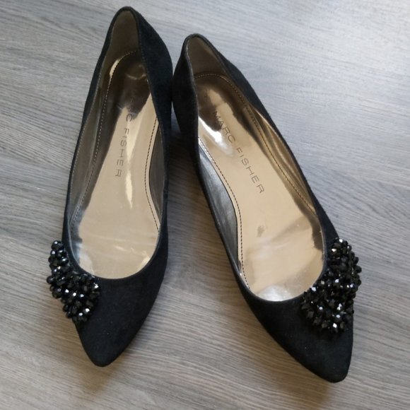 Marc Fisher black suede low heeled pumps with rhinestone embellishments, 8.5 - Picture 1 of 6
